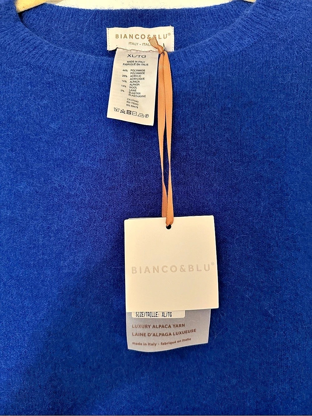 Bianco&Blu Blue Alpaca Blend Crewneck Sweater XL NWT - Picture 3 of 6